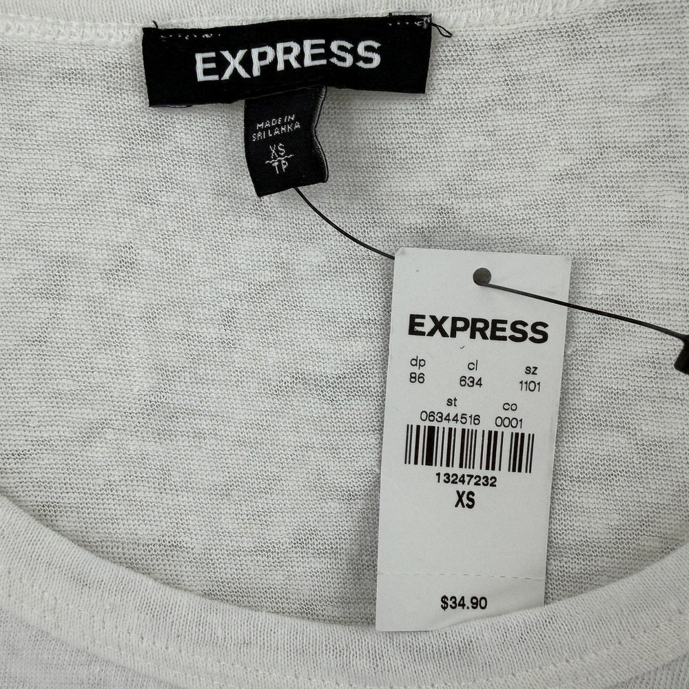 Express Shirt Womens XS White Cold Shoulder Ruffle Scoop Neck Jersey Top NWT - Picture 3 of 7